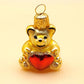 Vintage Czech Republic, Glass Blown, Hand Painted Christmas Tree Ornament - Heart Teddy ( x 2 )