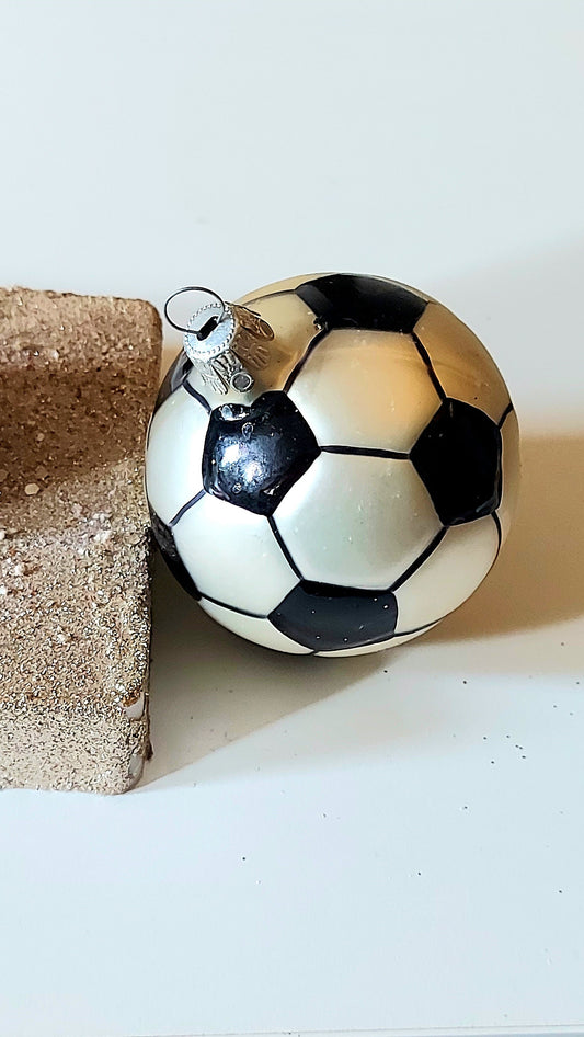 Vintage Czech Republic, Glass Blown, Hand Painted Christmas Tree Ornament - football