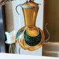 Vintage Czech Republic, Glass Blown, Hand Painted Christmas Tree Ornament - Genie Lamp gold/green