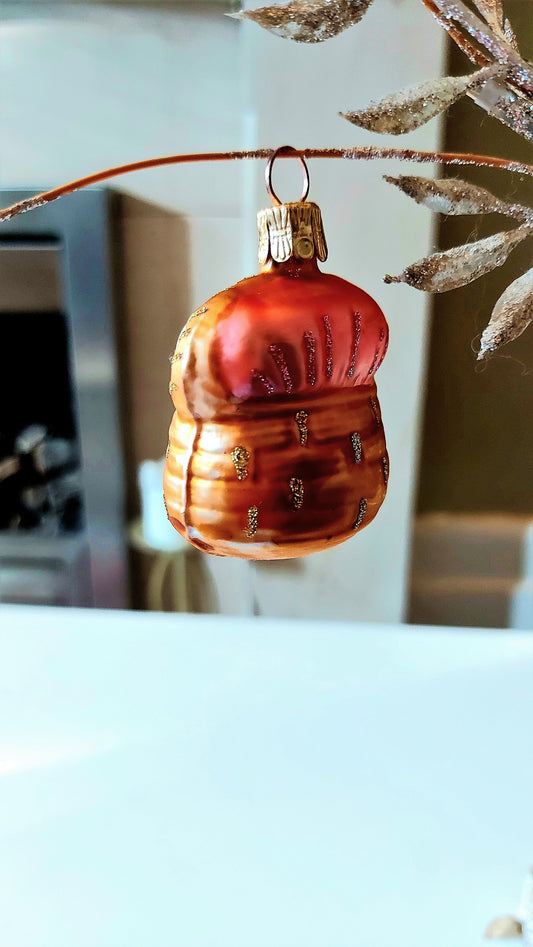 Vintage Czech Glass Christmas Ornament: Hand-Painted Cats in Basket (Pair)