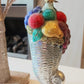 Vintage Czech Republic, Glass Blown, Hand Painted Christmas Tree Ornament - Large Fruit Cone Silver