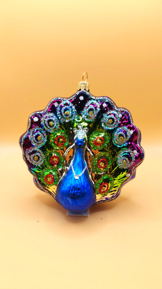 Vintage Czech Republic, Glass Blown, Hand Painted Christmas Tree Ornament - Peacock Purple