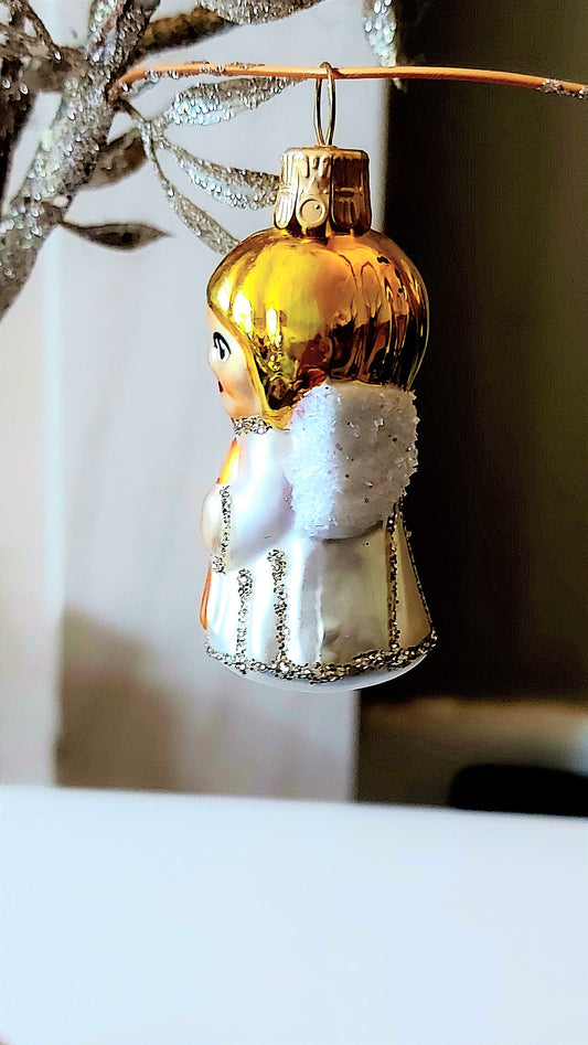 Vintage Czech Republic, Glass Blown, Hand Painted Christmas Tree Ornament - Angel