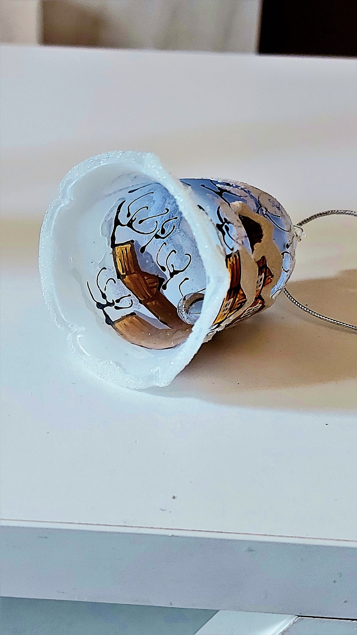 Vintage Czech Glass Bell Ornament: Hand-Painted Winter Village