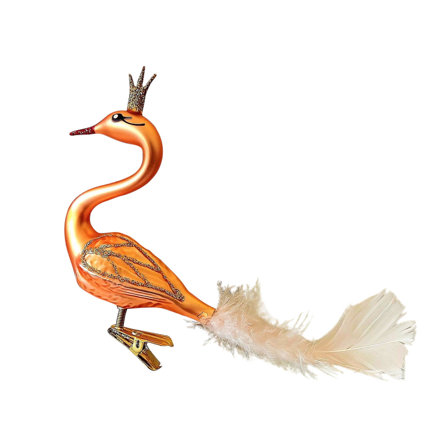 Czech Republic, Glass Blown, Hand Painted Christmas Tree Ornament - Swan with clip