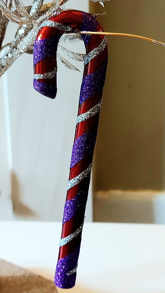 Vintage Czech Republic, Glass Blown, Hand Painted Christmas Tree Ornament - Large  Candy Cane