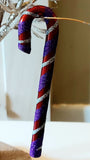 Vintage Czech Republic, Glass Blown, Hand Painted Christmas Tree Ornament - Large  Candy Cane
