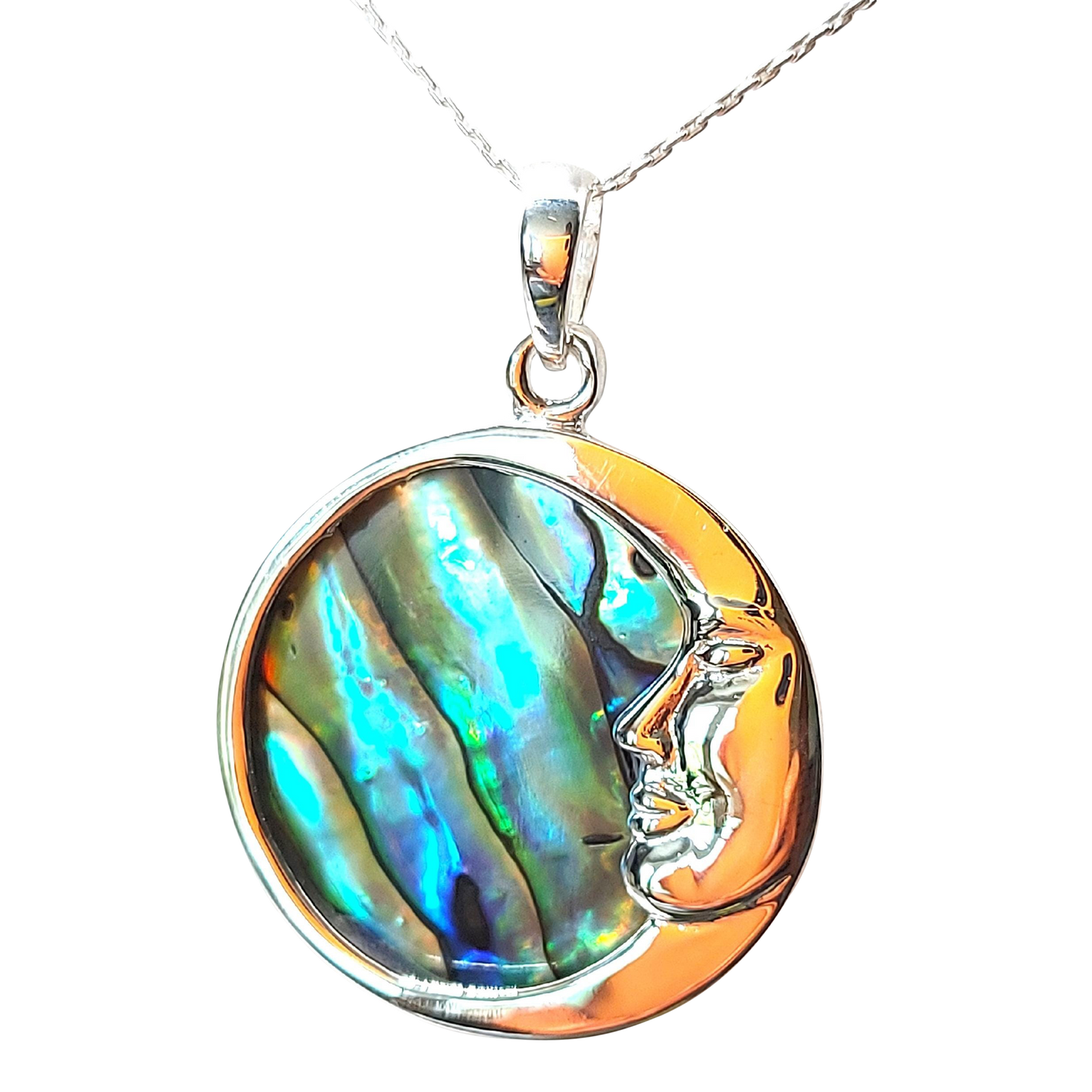 Silver Handmade Inlay Pendant Semi Precious Abalone Shell- Moon