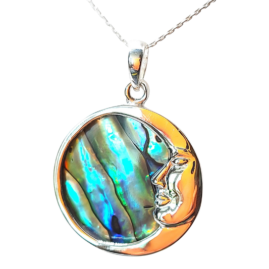 Silver Handmade Inlay Pendant Semi Precious Abalone Shell- Moon