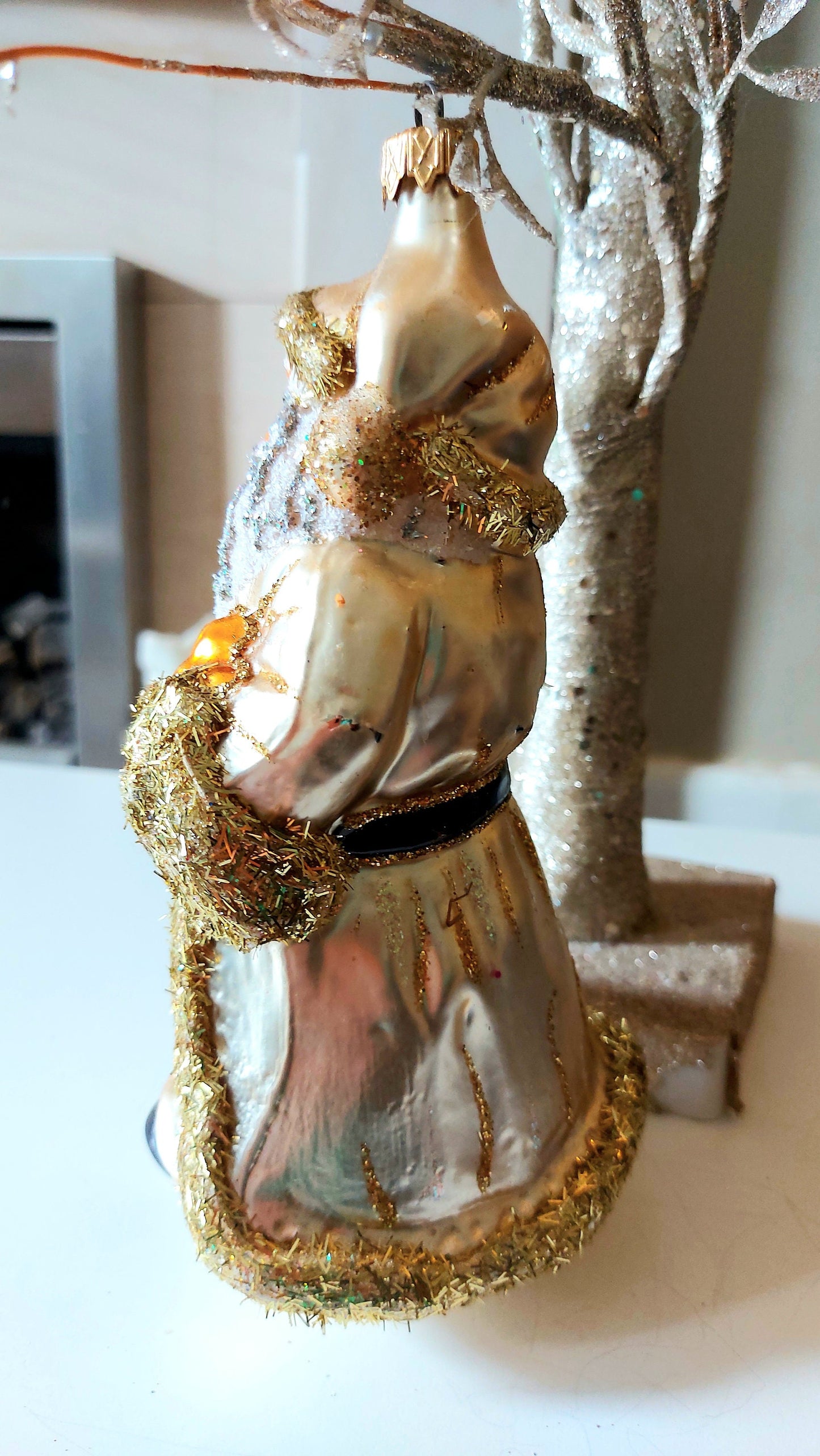 Vintage Czech Republic, Glass Blown, Hand Painted Christmas Tree Ornament - Very Large Santa