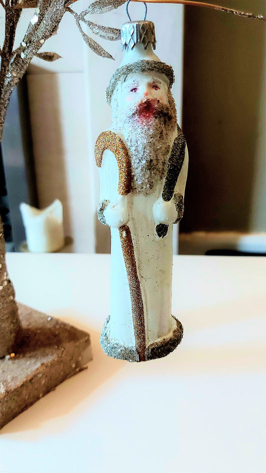 Czech Republic, Glass Blown, Hand Painted Christmas Tree Ornament - Thin Santa White (reduced)