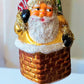 Vintage Czech Republic, Glass Blown, Hand Painted Christmas Tree Ornament - Large Santa in Chimney