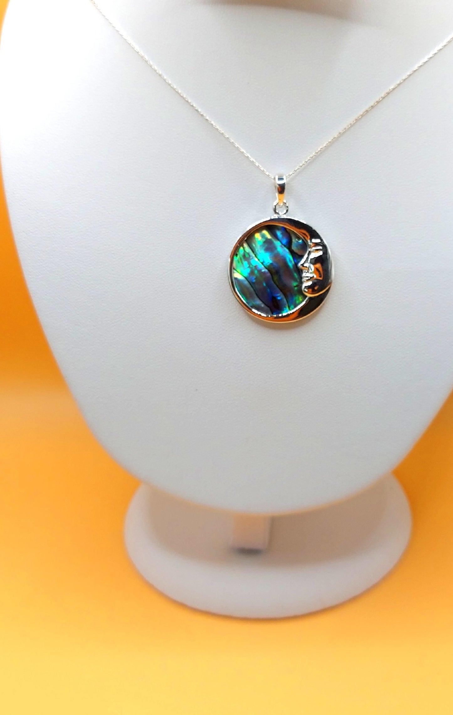 Silver Handmade Inlay Pendant Semi Precious Abalone Shell- Moon