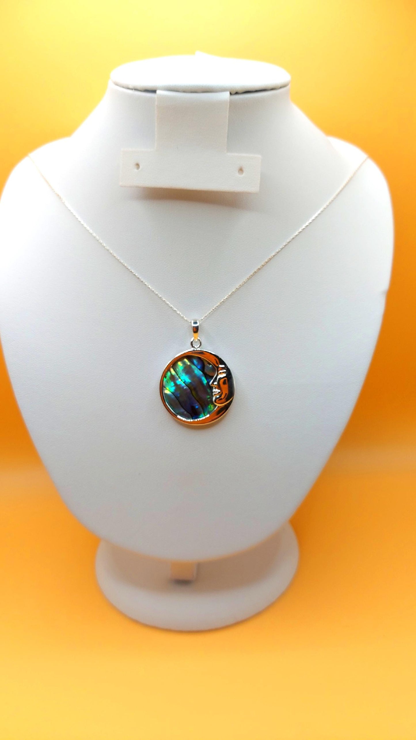 Silver Handmade Inlay Pendant Semi Precious Abalone Shell- Moon