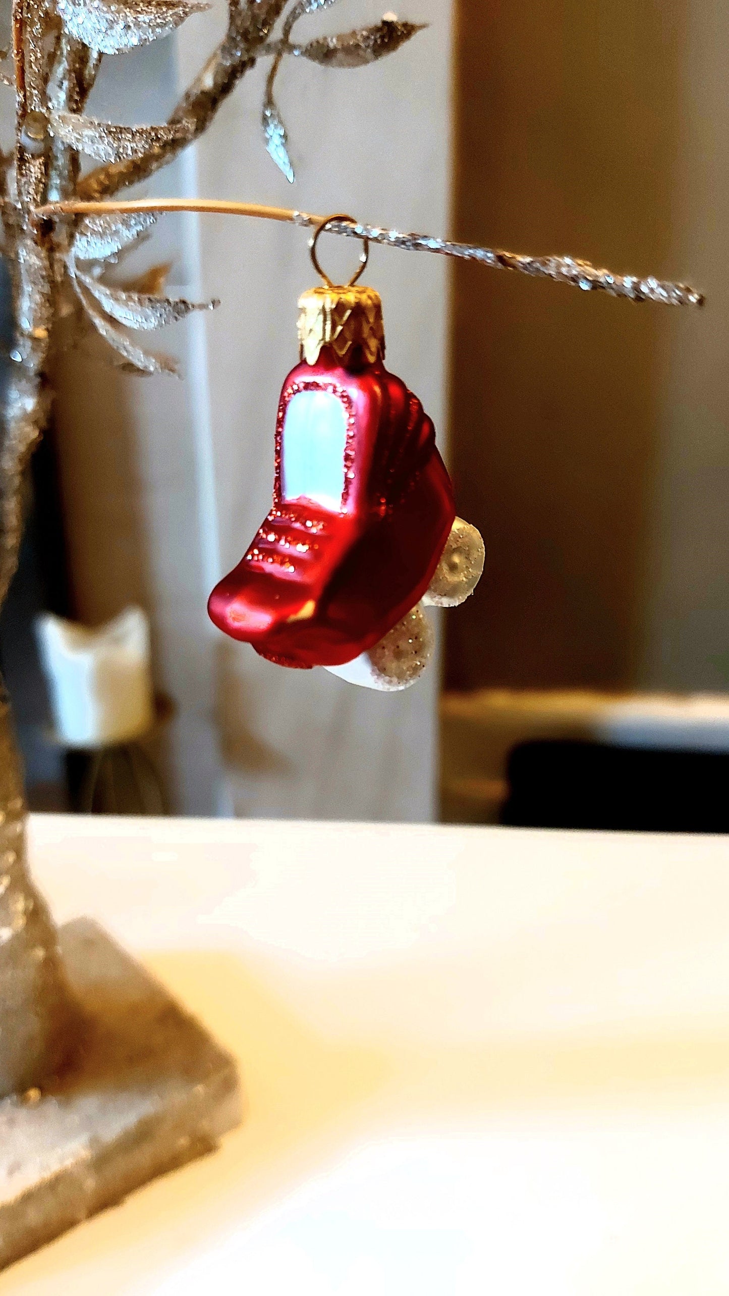 Vintage Czech Republic, Glass Blown, Hand Painted Christmas Tree Ornament - pram a pair ( x 2 )