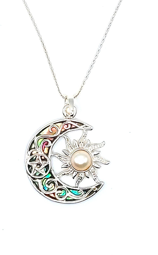 Silver Handmade Inlay Pendant Semi Precious Abalone Shell- Moon/Sun