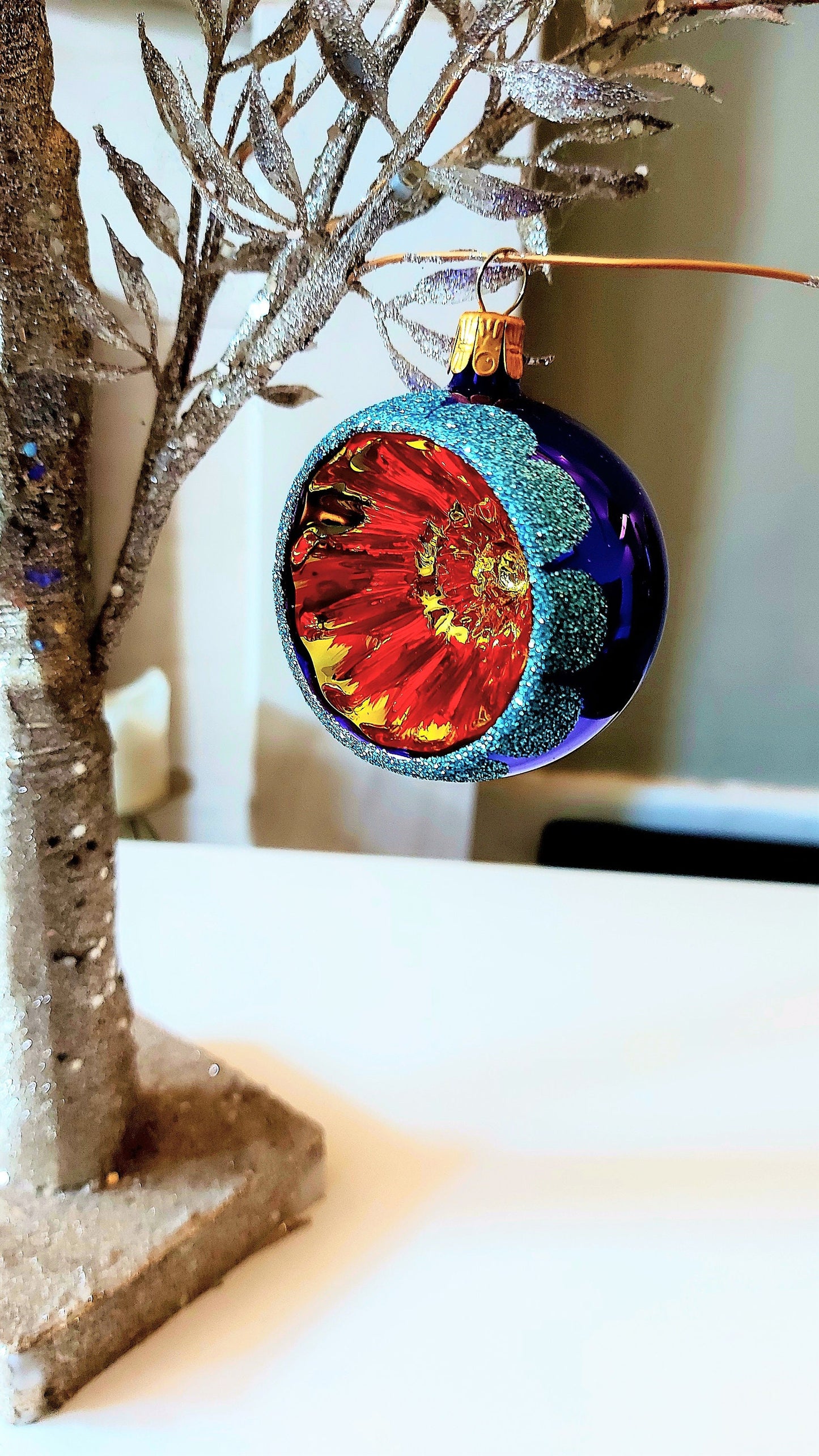 Vintage Czech Republic, Glass Blown, Hand Painted Christmas Tree Ornament - Retro Balls