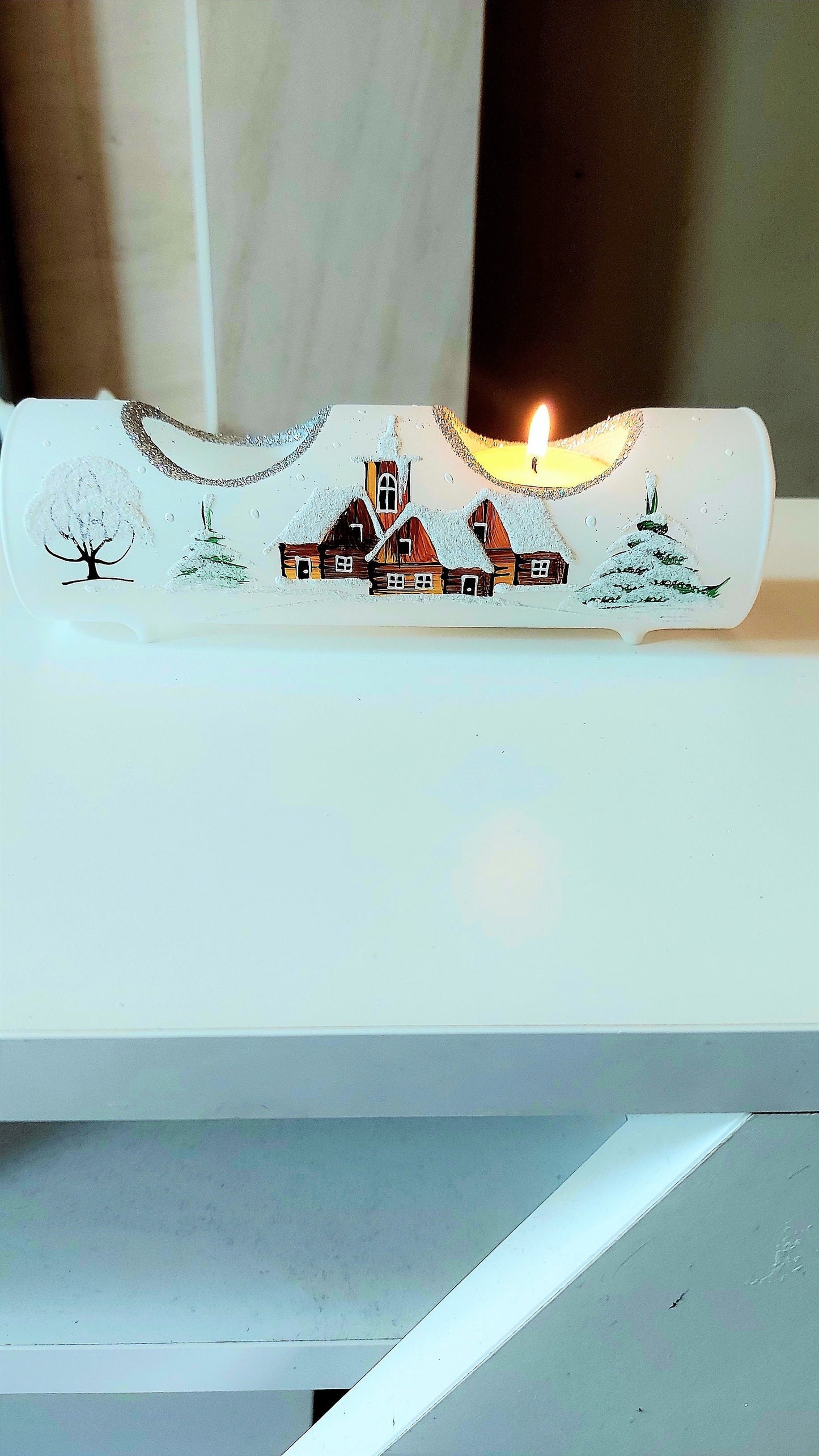Vintage Czech Glass Christmas Ornament: Hand-Painted House Candle Holder