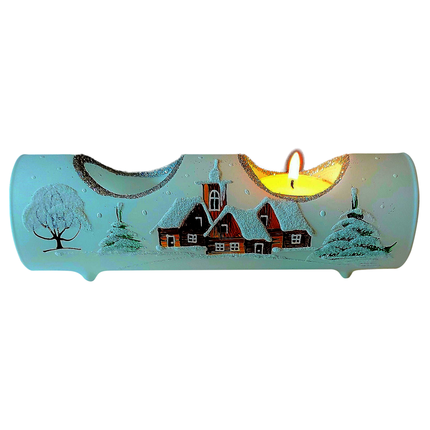 Czech Glass Christmas Ornament: Hand-Painted House Candle Holder