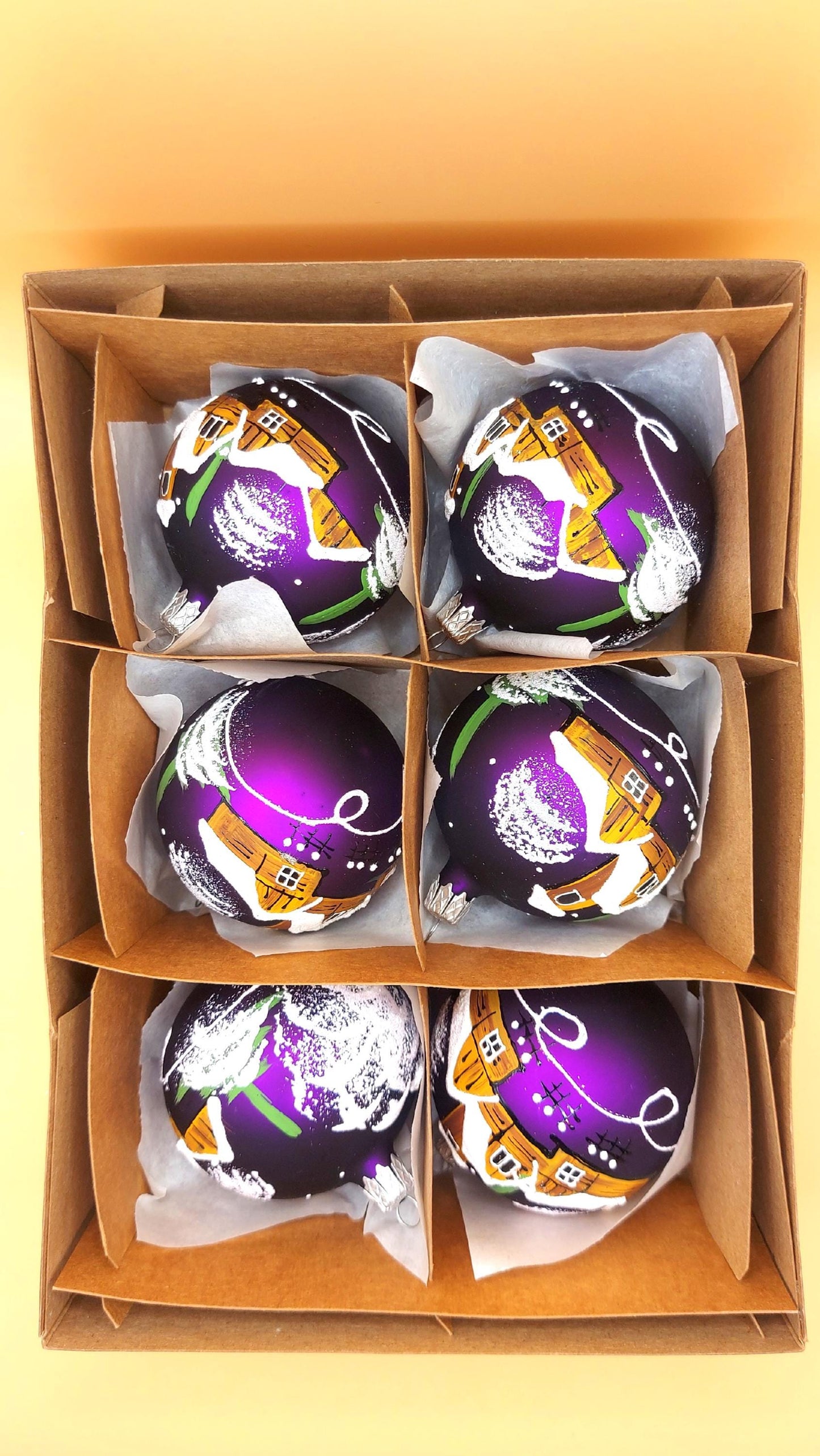 Vintage Czech Glass Christmas Ornament: Hand-Painted Purple Small Ball