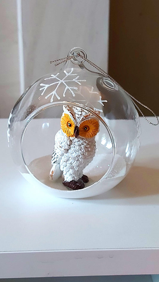 Hand Painted Glass Owl Ornament: Vintage Czech Christmas Decoration Large