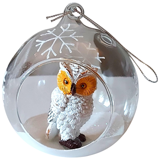 Hand Painted Glass Owl Ornament: Czech Christmas Decoration Large