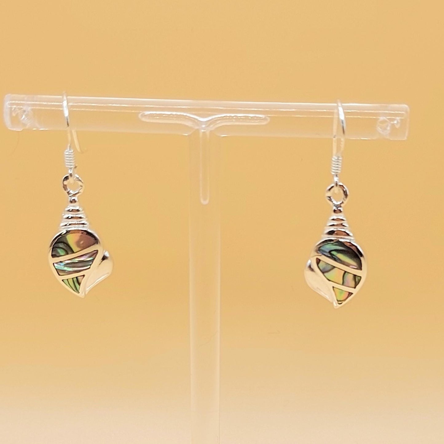 Silver Handmade Inlay Earrings Semi Precious Abalone Shell- Shell