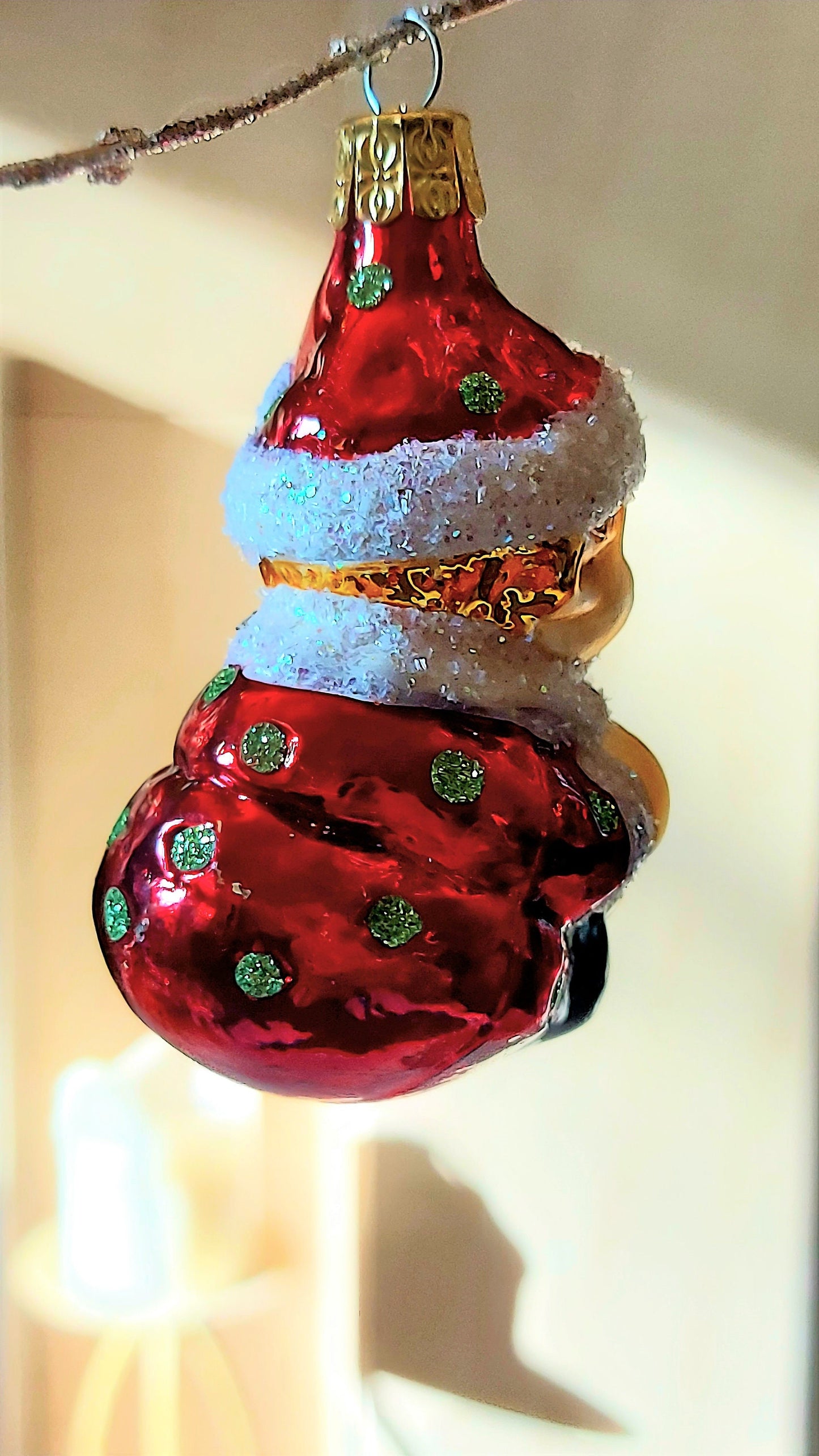 Vintage Czech Republic, Glass Blown, Hand Painted Christmas Tree Ornament - Gnome Musician