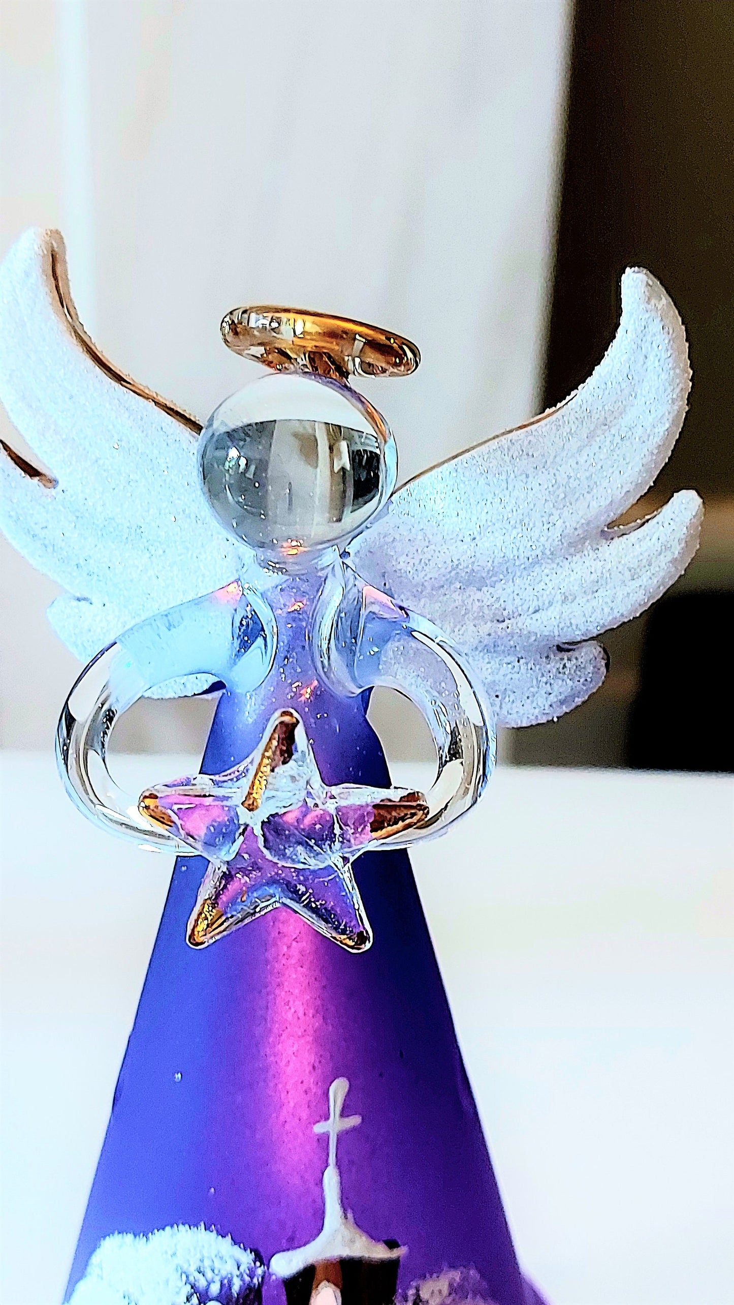 Vintage Czech Glass Angel Christmas Ornament: Hand-Painted Winter Village Candle Holder (Blue)