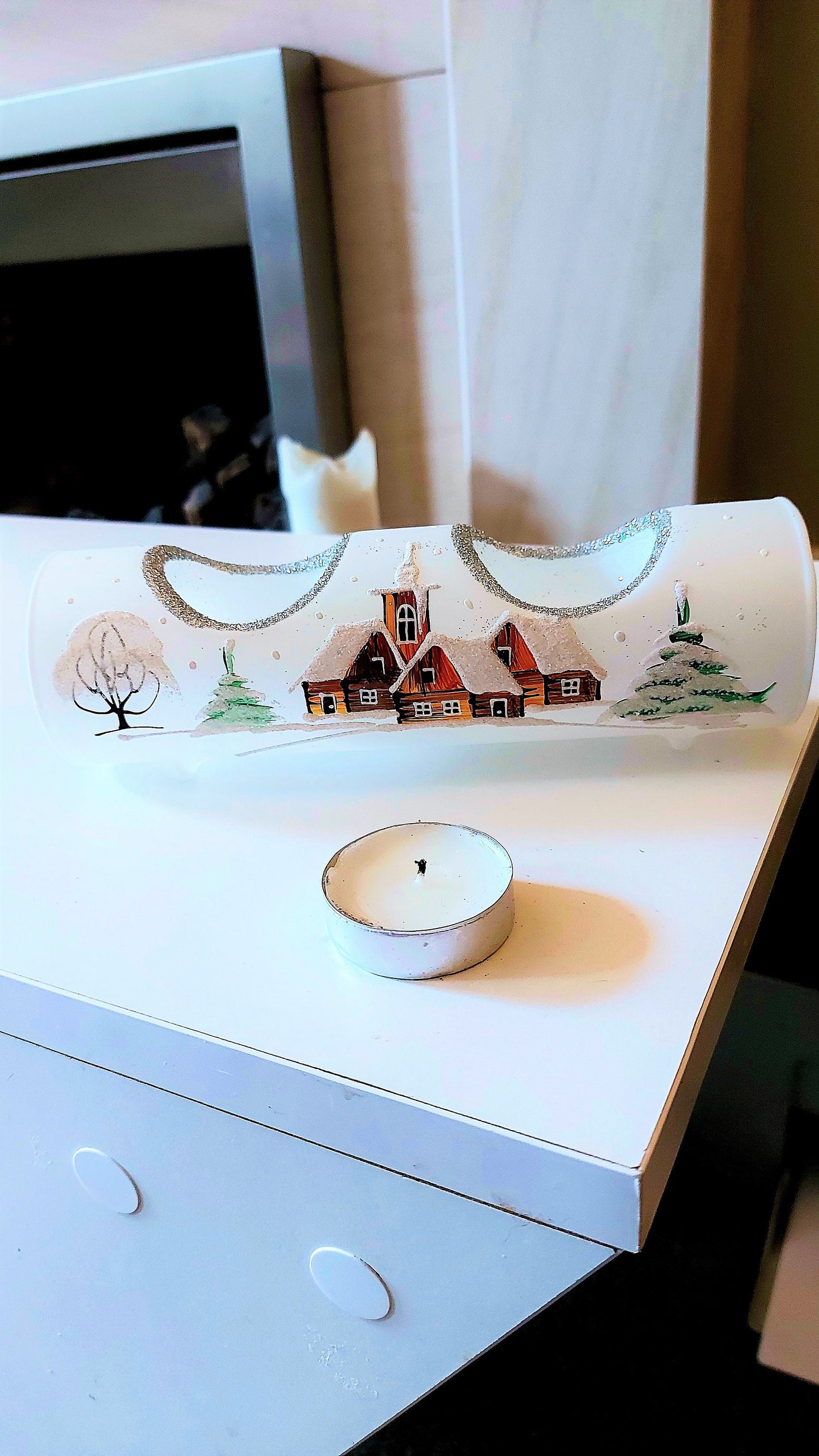 Vintage Czech Glass Christmas Ornament: Hand-Painted House Candle Holder