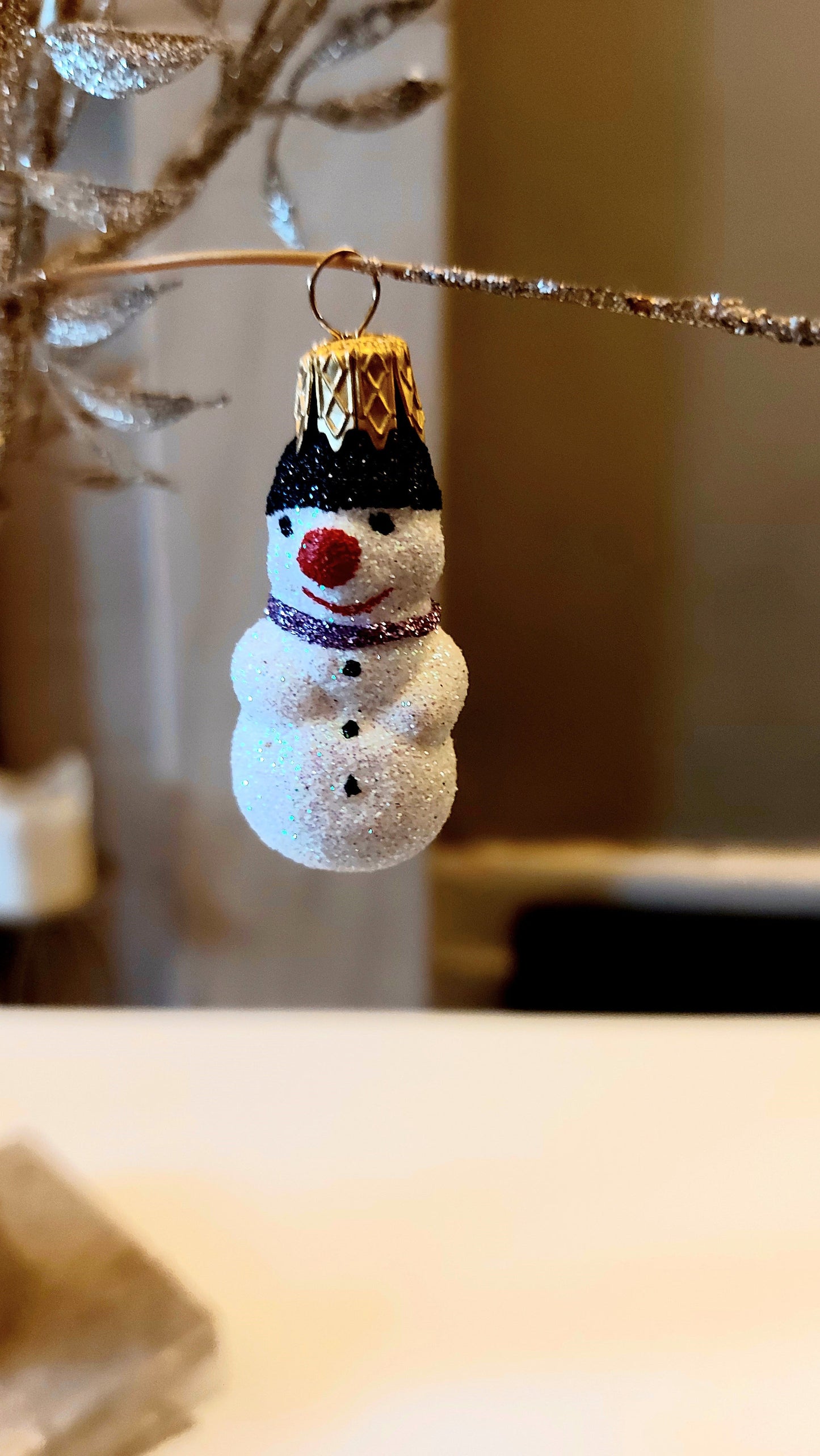 Vintage Czech Republic, Glass Blown, Hand Painted Christmas Tree Ornament - Snowman a pair ( x 2 )