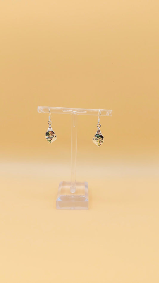 Silver Handmade Inlay Earrings Semi Precious Abalone Shell- Shell
