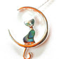 Silver Handmade Inlay Pendant Semi Precious Abalone Shell- Cat on Moon