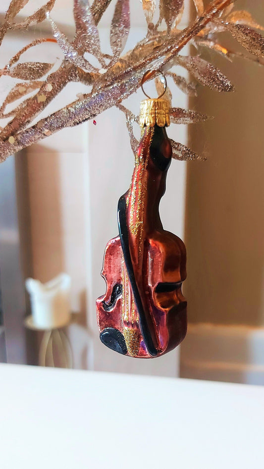 Vintage Czech Republic, Glass Blown, Hand Painted Christmas Tree Ornament - Violin