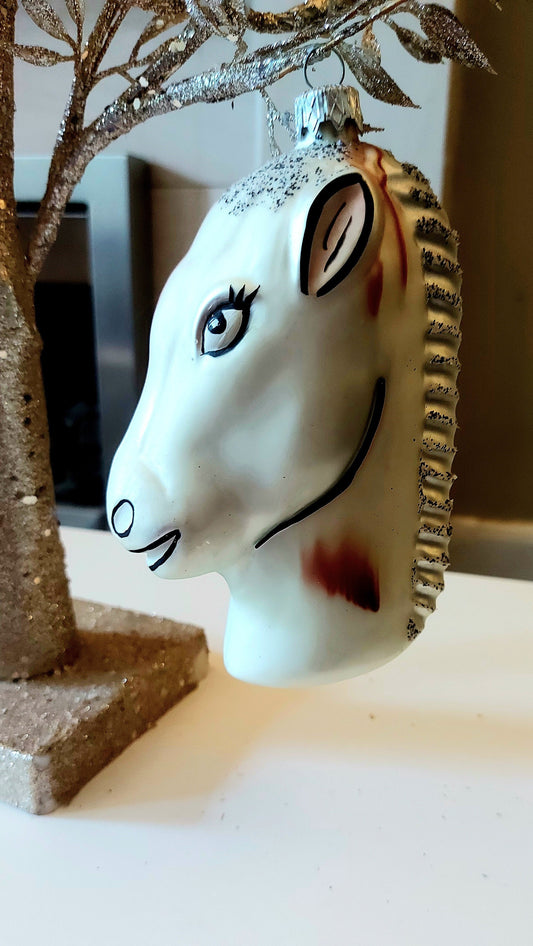 Vintage Czech Republic, Glass Blown, Hand Painted Christmas Tree Ornament - Horse Head