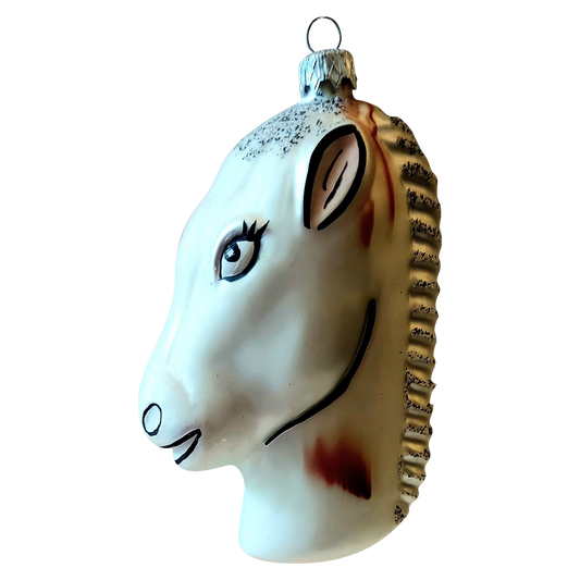 Czech Republic, Glass Blown, Hand Painted Christmas Tree Ornament - Horse Head