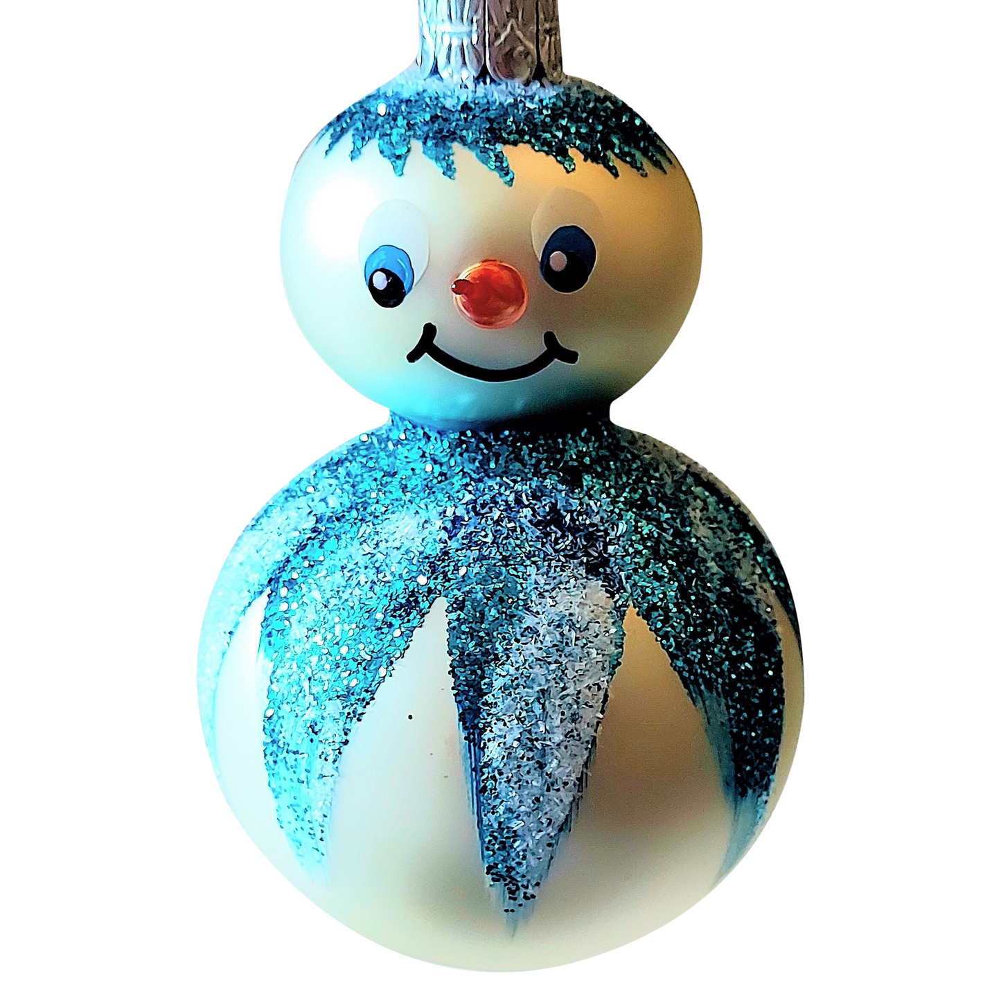Czech Republic, Glass Blown, Hand Painted Christmas Tree Ornament - 2 Tier Snowman (reduced)