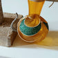 Vintage Czech Republic, Glass Blown, Hand Painted Christmas Tree Ornament - Genie Lamp gold/green