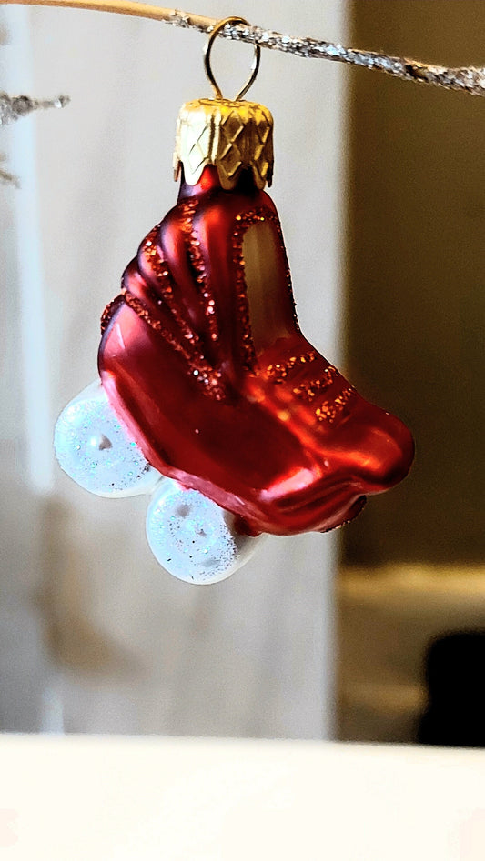 Vintage Czech Republic, Glass Blown, Hand Painted Christmas Tree Ornament - pram a pair ( x 2 )