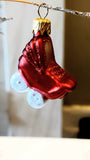 Vintage Czech Republic, Glass Blown, Hand Painted Christmas Tree Ornament - pram a pair ( x 2 )