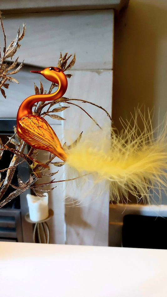 Vintage Czech Republic, Glass Blown, Hand Painted Christmas Tree Ornament - Swan with clip