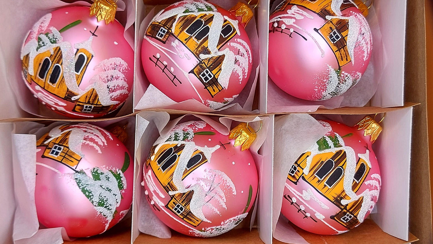 Vintage Czech Glass Christmas Ornament: Hand-Painted Pink Small Ball
