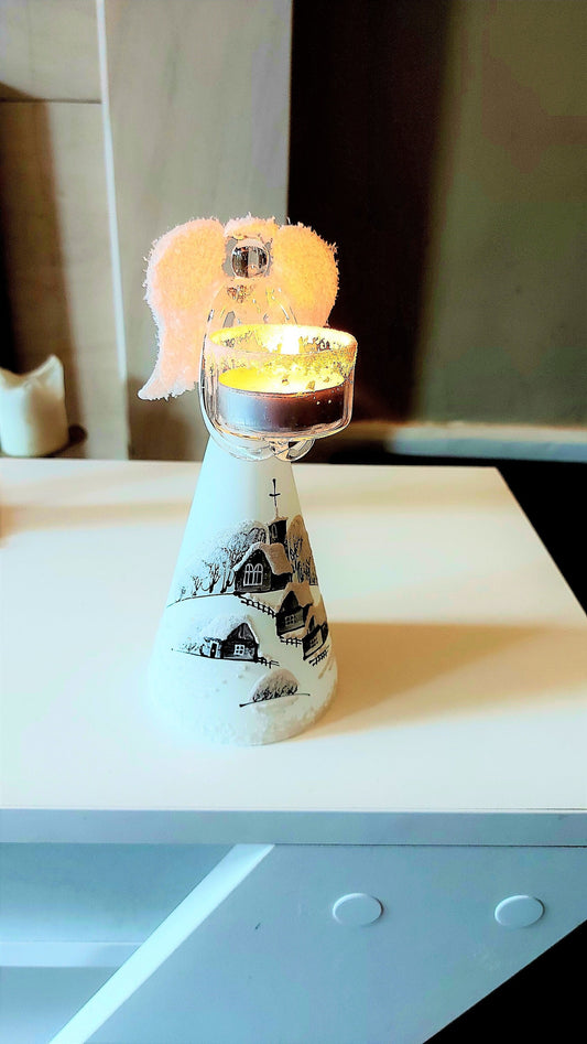 Vintage Czech Glass Angel Christmas Ornament: Hand-Painted Candle Holder