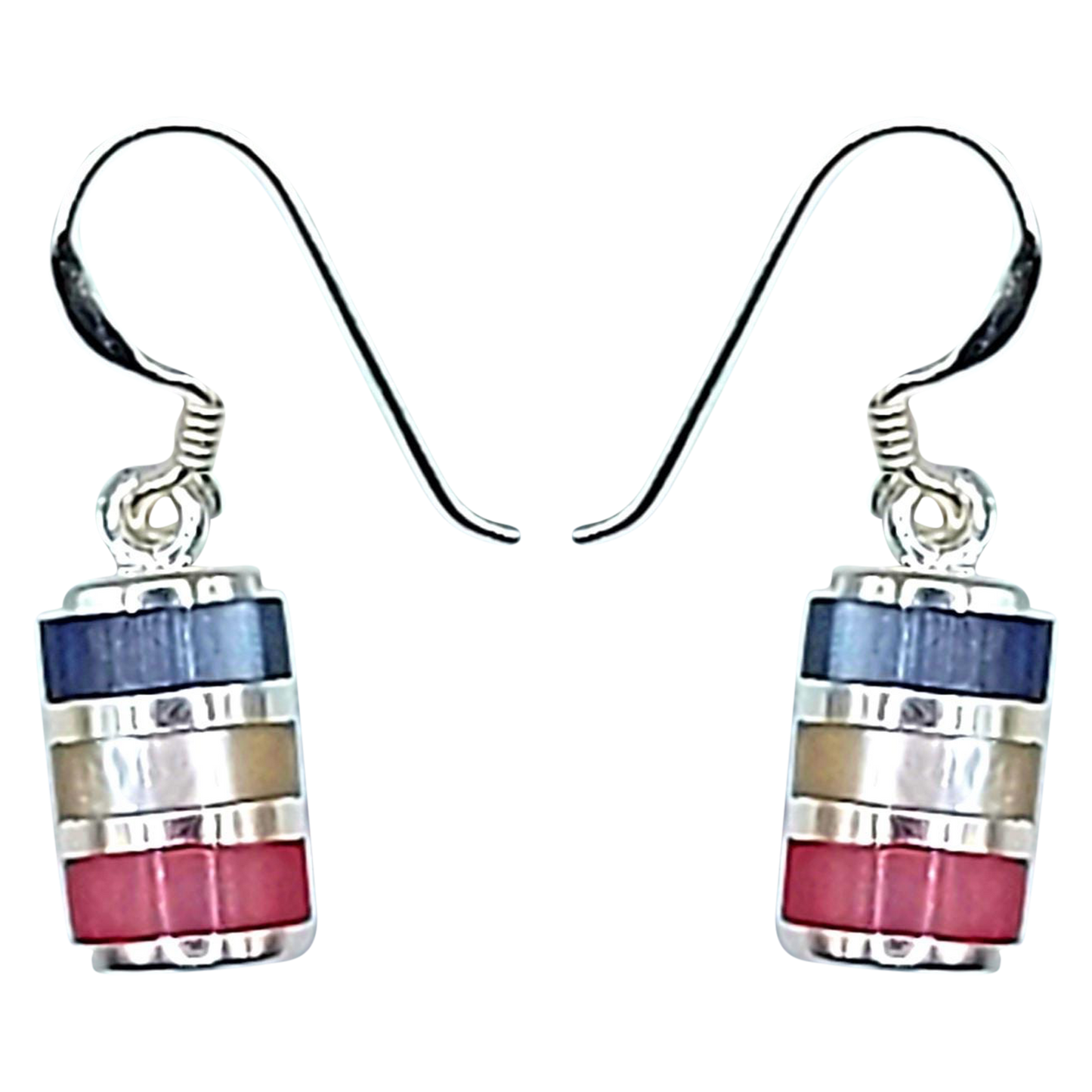 Silver Handmade Inlay Earrings Semi Precious Natural Shell- Multi Colour