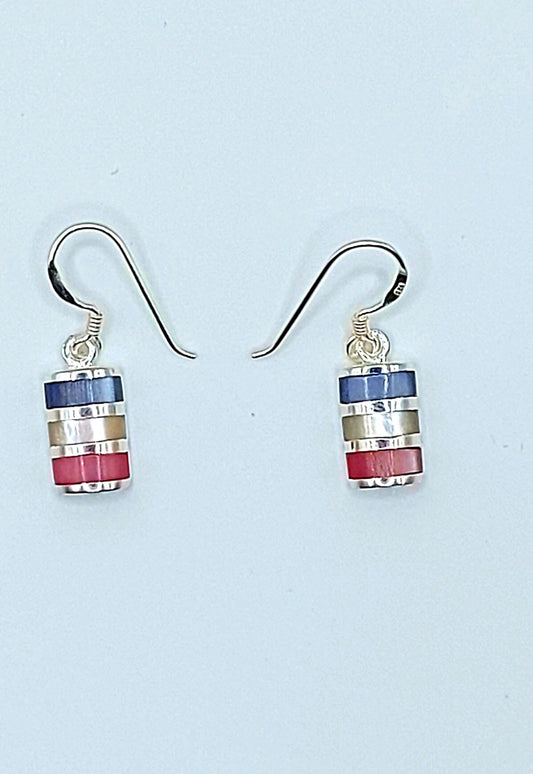 Silver Handmade Inlay Earrings Semi Precious Natural Shell- Multi Colour