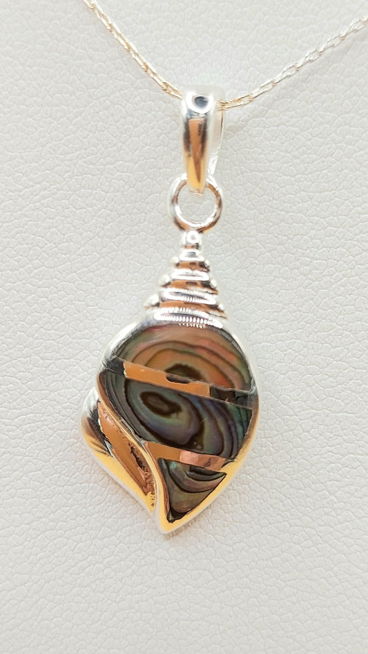 Silver Handmade Inlay Pendant Semi Precious Abalone Shell- Shell