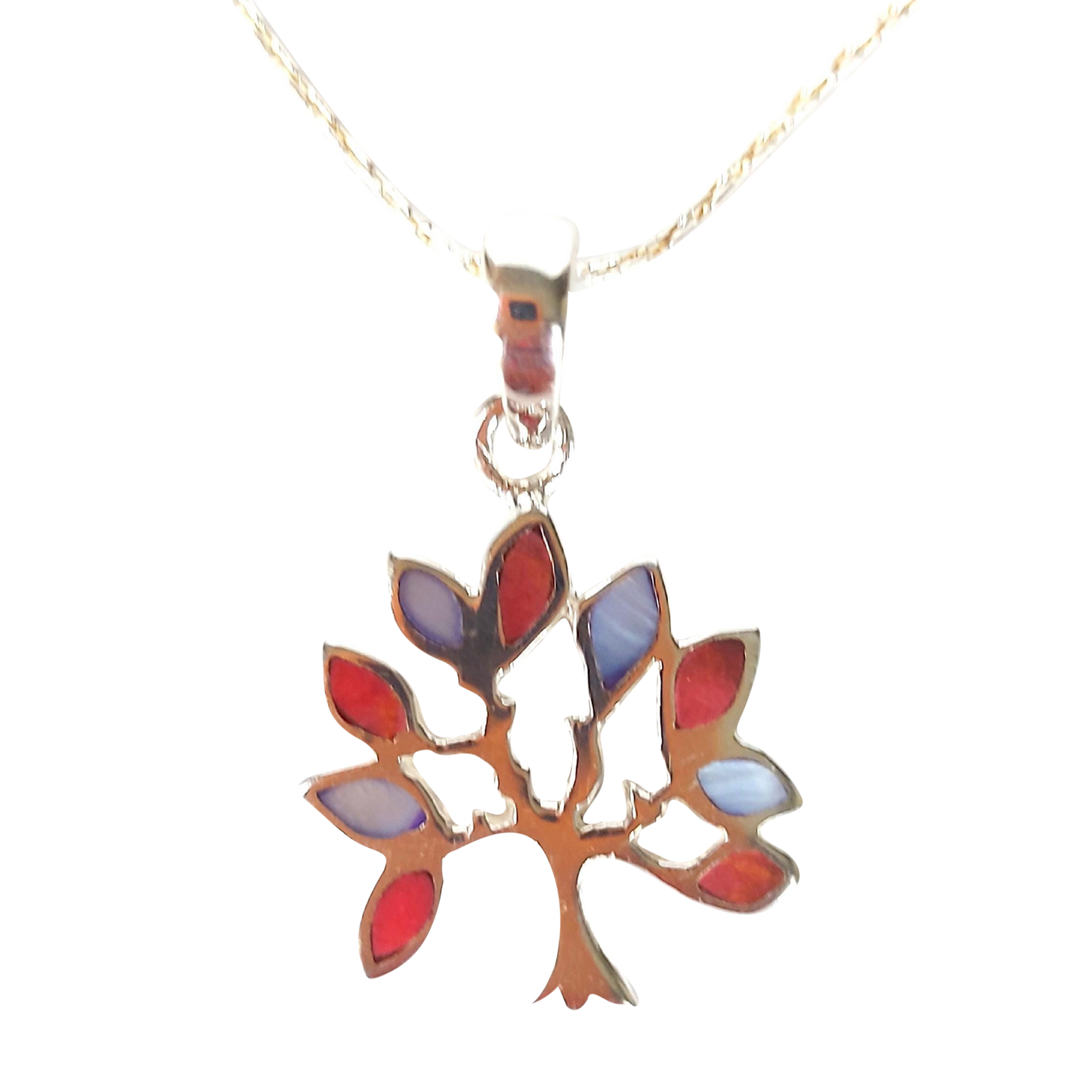 Silver Handmade Inlay Pendant Semi Precious Natural Shell- Tree