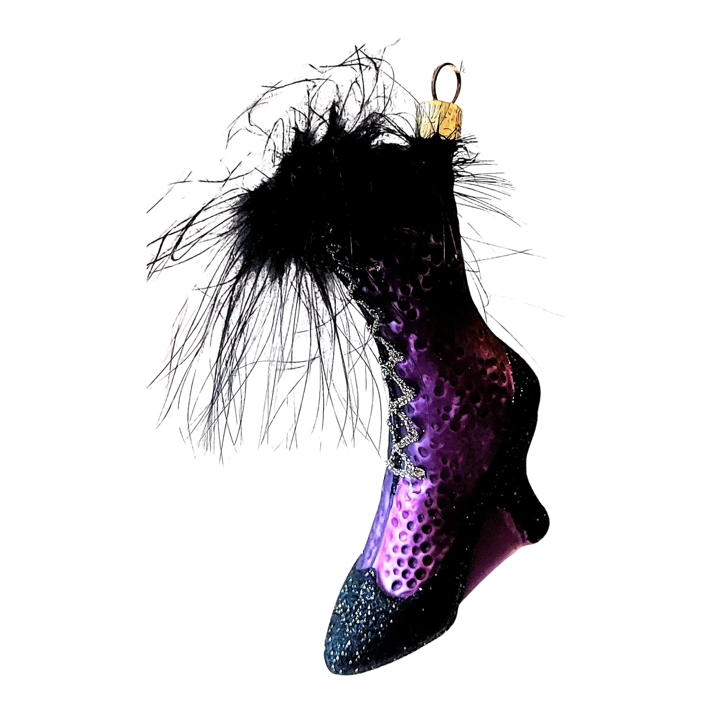 Czech Republic, Glass Blown, Hand Painted Christmas Tree Ornament - Boot Purple