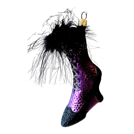 Czech Republic, Glass Blown, Hand Painted Christmas Tree Ornament - Boot Purple