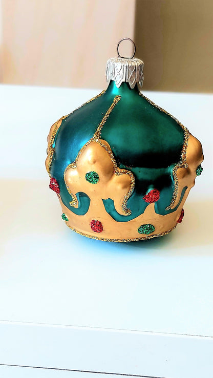 Vintage Czech Republic, Glass Blown, Hand Painted Christmas Tree Ornament - Crown